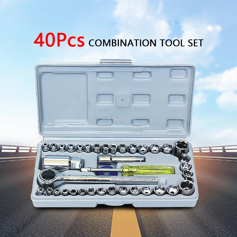 

40-piece set combination tool set car vehicle toolbox sleeve combination wrench repair tool emergency small socket tools 4-16mm