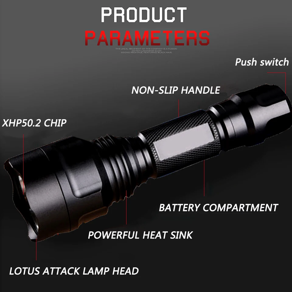 XHP50.2 светодиодный тактический светильник-вспышка, мощный Xlamp, водонепроницаемый фонарь T6/L2, охотничий светильник, 5 режимов, аккумулятор 1*18650