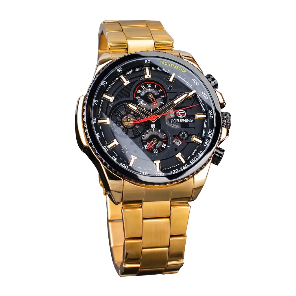 

New Gold Tourbillon Automatic Mechanical Watch Men Dashboard Three Eyes Six Needle Automatic Mechanical Men's Steel Belt Watch