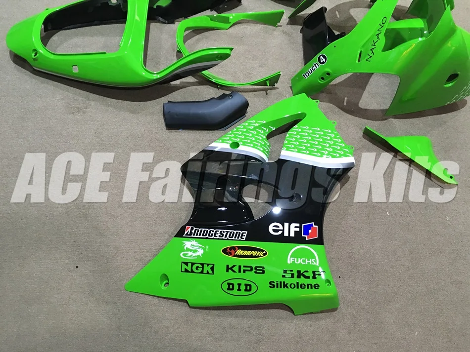 ABS Полный Обтекатель подходит для Kawasaki ZX6R 2000 2001 2002 мотоцикл Обтекатели ZX-6R 00 01 02 Ninja 636 Комплект кузова зеленый белый