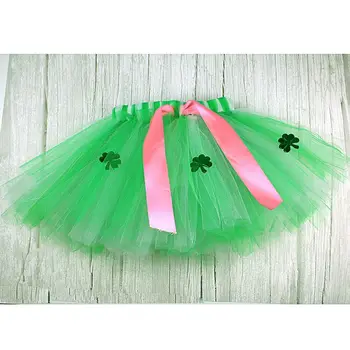 

Adult Kids Saint Patrick Day Tulle Tutu Skirt with Ribbon Green Sequin Shamrock 40JF