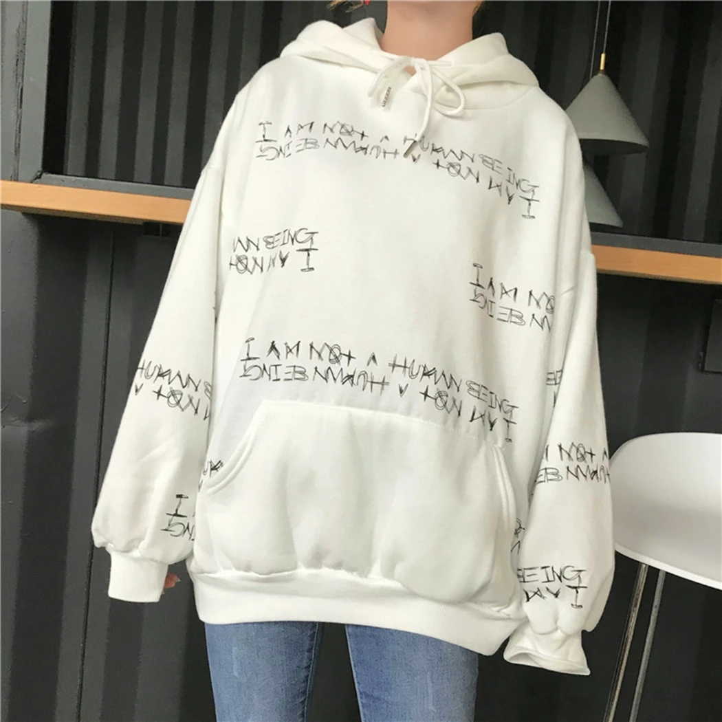 

2019 Women Hooded Sweatshirt New Korea Style Ulzzang Harajuku Thickening Plush Long Sleeve Large Sweatshirts Vroumen Hoodies Top