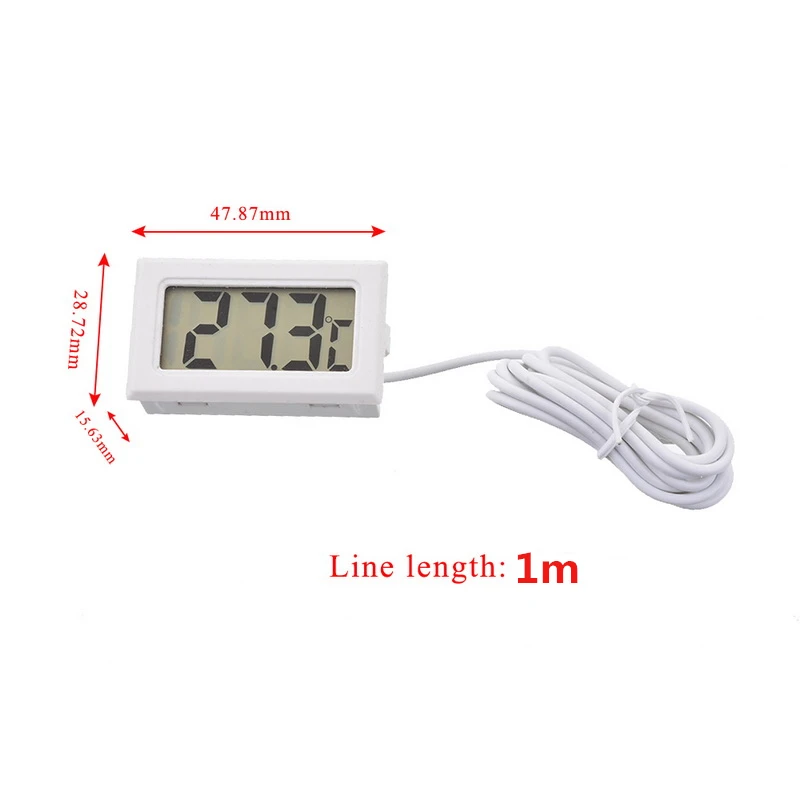 white with wire 1m Мини цифровой ЖК-термометр датчик удобный гигрометр манометр холодильник, аквариум мониторинг дисплей датчик влажности - Цвет: white with wire 1m