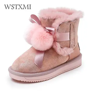 

Winter Girls Snow Boots Kids Fluff Rabbit Russia Boots Genuine Leather Mid-calf Plush Warm Fashion Princess Boot(Little/Big Kid)