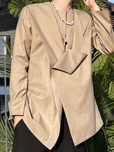 Moda feminina blazer moda personalidade irregular retalhos estilo minoritário solto único botão topo verão novo