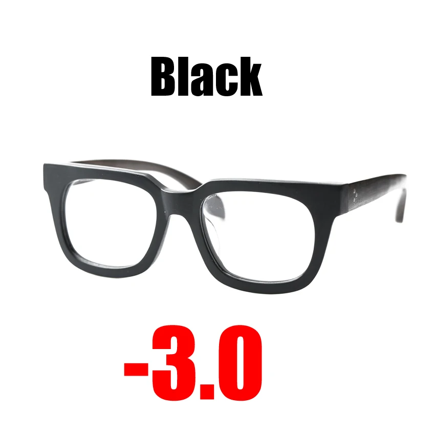 Black -3.0 SOOLALA Настоящие Деревянные-от 0,5 до 4,0 анти-синие оптические очки по рецепту, очки для близорукости, женские и мужские оправы для очков с подарочными футлярами - Цвет оправы: Black -3.0