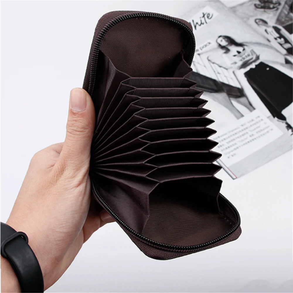 Vintage Genuine Leather Men's Wallet Credit Card Holder RFID Blocking Zipper Money Pouch Protect Case Pocket Purse| |