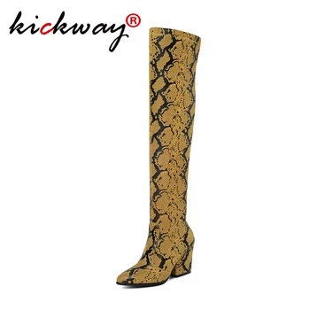 

Sexy Snake Skin Boots Women Wedge High Heel Over The Knee Boots For Women Winter Shoes Women Gold Silver Brow Large Sizes 34-43