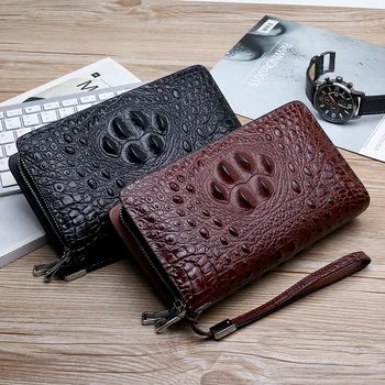 

Business Fashion Crocodile Pattern Double Zipper MEN'S Handbag 2020 New Style Clutch Capacity Kraft Paper Envelope Wallet