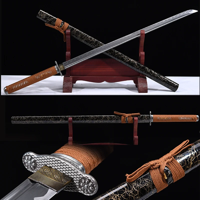 

Handforged Japanese katana sword 1045 carbon steel blade sharp edge samurai swords Chinese Tang Dao style wooden sheath