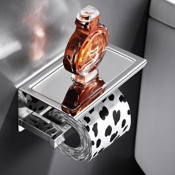 

Toilet Paper Holder Sanitary Paper Roll Holder Paper Towel Holder With Phone Storage Shelf Bathroom Accessories Chromed Black