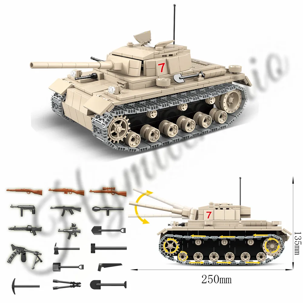 

World War 2 WW2 Soldiers Panzerkampfwagen III Tank Armored Vehicle Military SWAT Army Building Blocks Figures Toys gifts