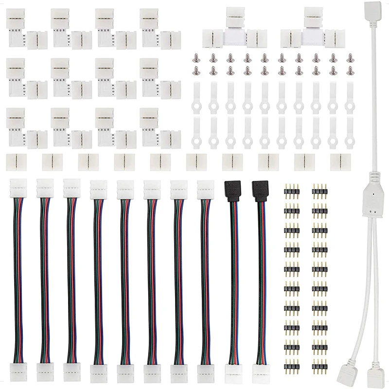 4 Pin Connector 10mm Terminal Splice L T I Shaped RGB LED Strip Light Bar Adapter Accessories Kit for 5050 Jumper Wire Connector 75pcs set 5050 4 pins rgb led connector plug power splitter cable needle connector accessories kit wire for rgb led strip light