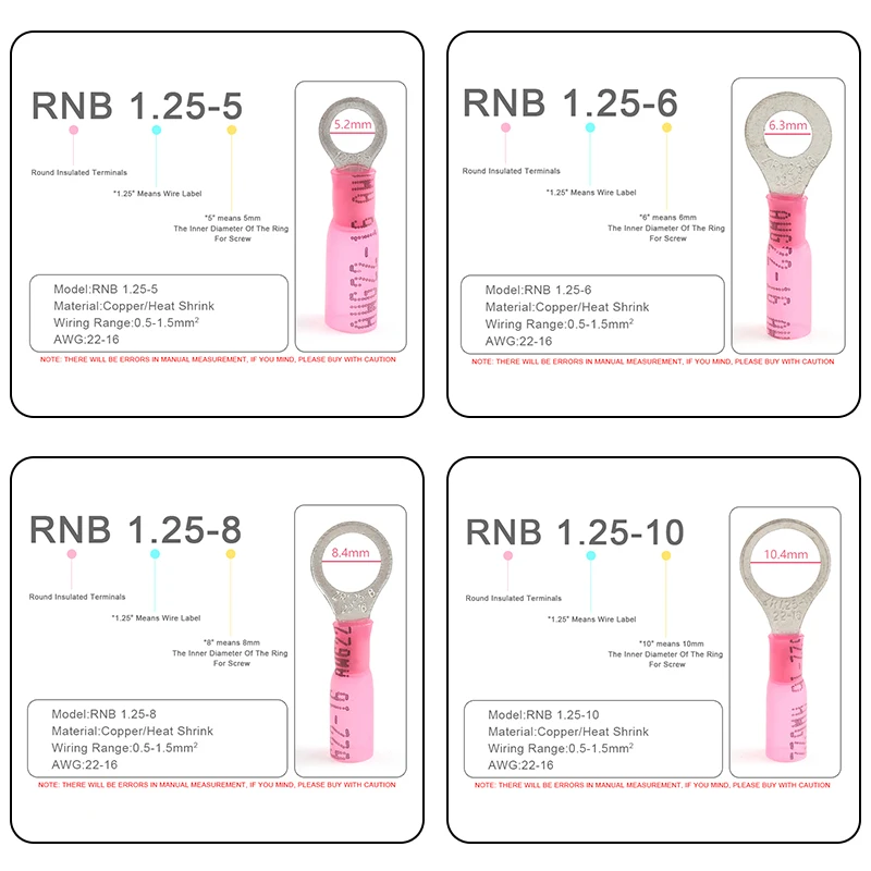 25PCS 열 수축 RV 링 절연 단자 와이어 케이블 커넥터 전기 배선 압착 단자