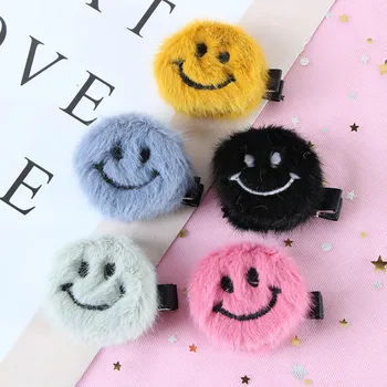 

Autumn And Winter Fashion Cute Plush Smiley Hairpins Colorful Girl Sweet Children Cartoon Headdress Bb Clips Hair Accessories