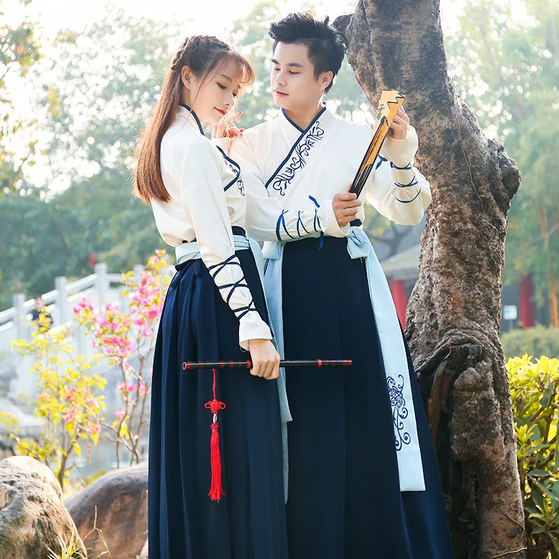 Улучшенный Hanfu старинный китайский костюм Стиль длинная юбка вышивка ретро платье ежедневно Tang Qing Женская одежда для косплея DL4142