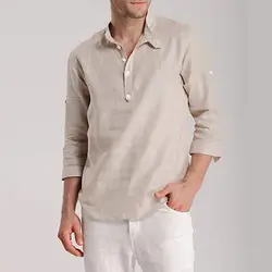2019 весенне-осенние мужские повседневные одноцветные рубашки с отложным воротником и рукавом 3/4, воздухопроницаемые рубашки на полумолнии