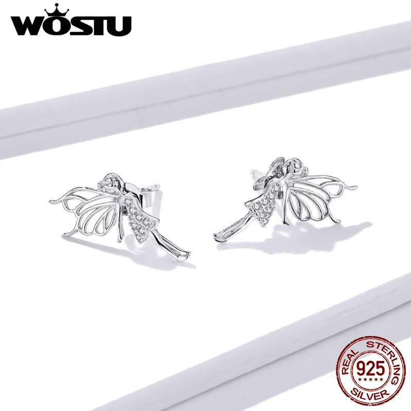 Женские свадебные серьги-гвоздики WOSTU 100% Стерлинговое Серебро 925 пробы маленькие