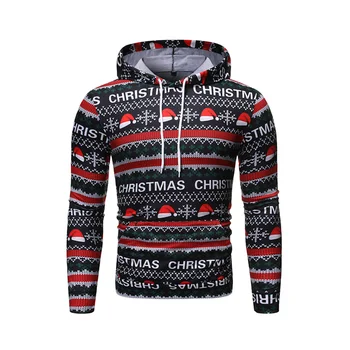 

Winter Men Cotton christmas pullover Santa Claus Pattern Wave striped Warm Sweatshirt Top Loose men Clothing