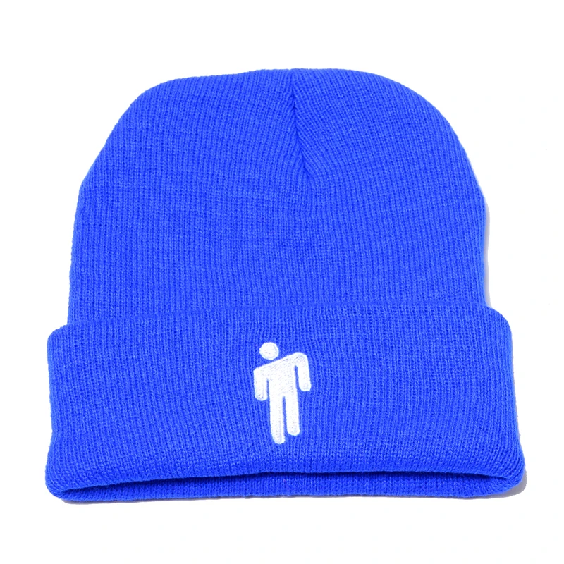 Вышивка Billie Eilish Beanie шляпа для женщин и мужчин вязаное, тёплое, зимнее шапки для мужчин и женщин Твердые хип-хоп повседневные с манжетами широкий берет-Боб - Цвет: Синий
