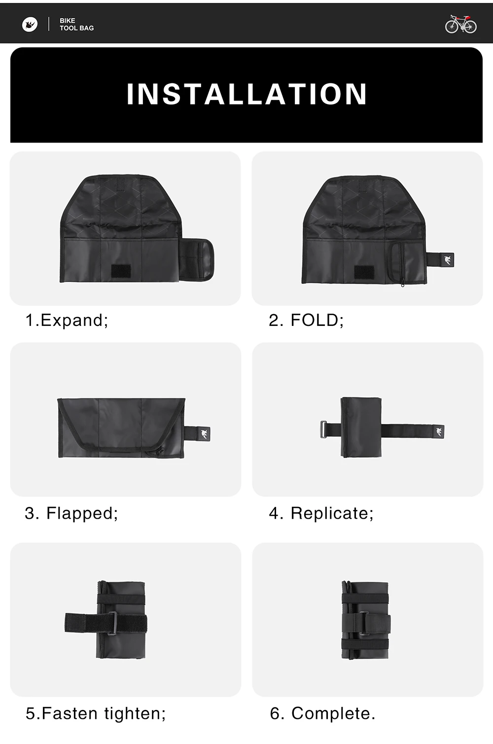 Rhinowalk Fahrradtasche, Heckwerkzeugtasche, Rücksitz, Kofferrahmen, Vordertasche, multifunktionale Burrito Pack, Fahrrad-Toolkit, Reparaturzubehör – Detail 10