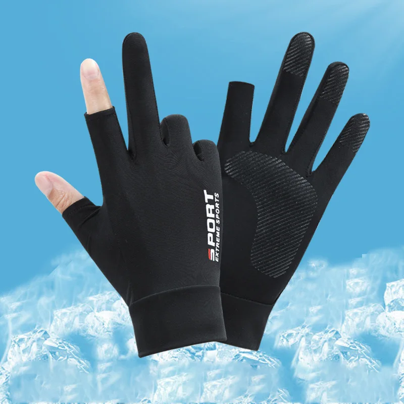 Gloves Men Women Summer Ice Silk Sun Protection Driving Nonslip Breathable Thin Fingerless Cycling Fishing Two Half Fingers cycling gloves fingerless gloves fishing gloves sports gloves half finger gloves sunscreen gloves fingerless gym gloves fingerless compression gloves male gloves