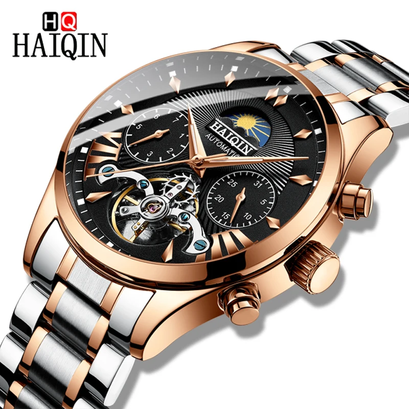 HAIQIN автоматические мужские часы Топ бренд наручные часы для мужчин tourbillon водонепроницаемые часы мужские стальные часы reloj hombre