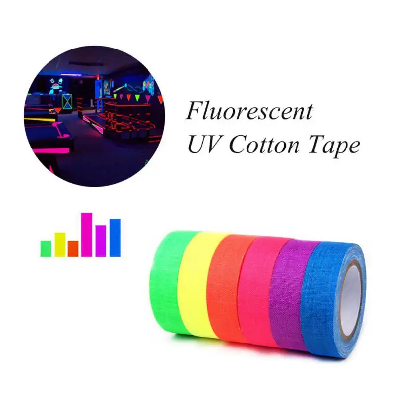 Многоцветная Люминесцентная отражающая лента UV Blacklight клейкая лента Neon Gaffer лента безопасности Предупреждение светится в темноте