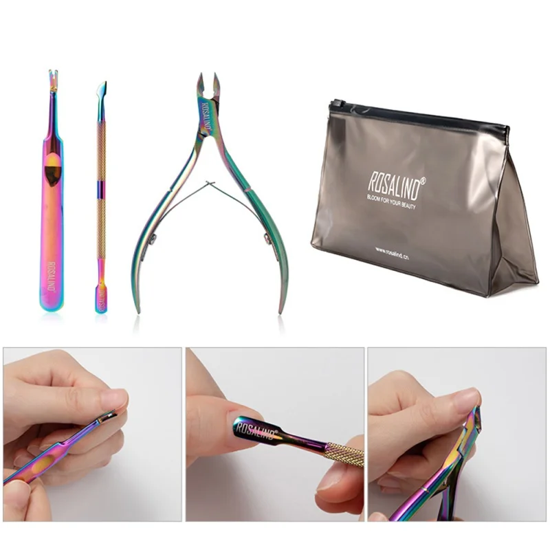 3pcs Manicure Tools Kit CUTICLE SCISSORS Dead Skin FORK CUTICLE Pushers With Storage Bag Nail Art Template Organizer Box Kit
