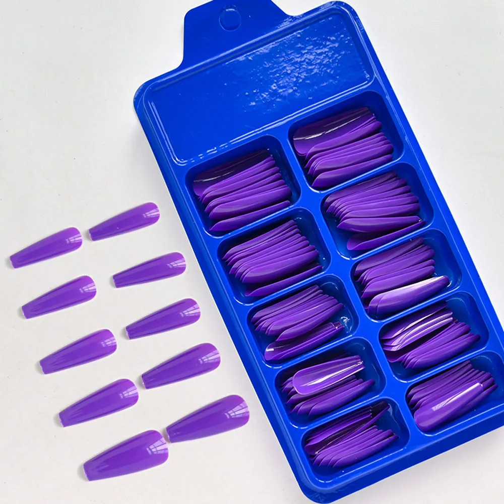 1 Box 100pcs Long Coffin Nail Art Tips - Colorful Ballerina Fake Nails