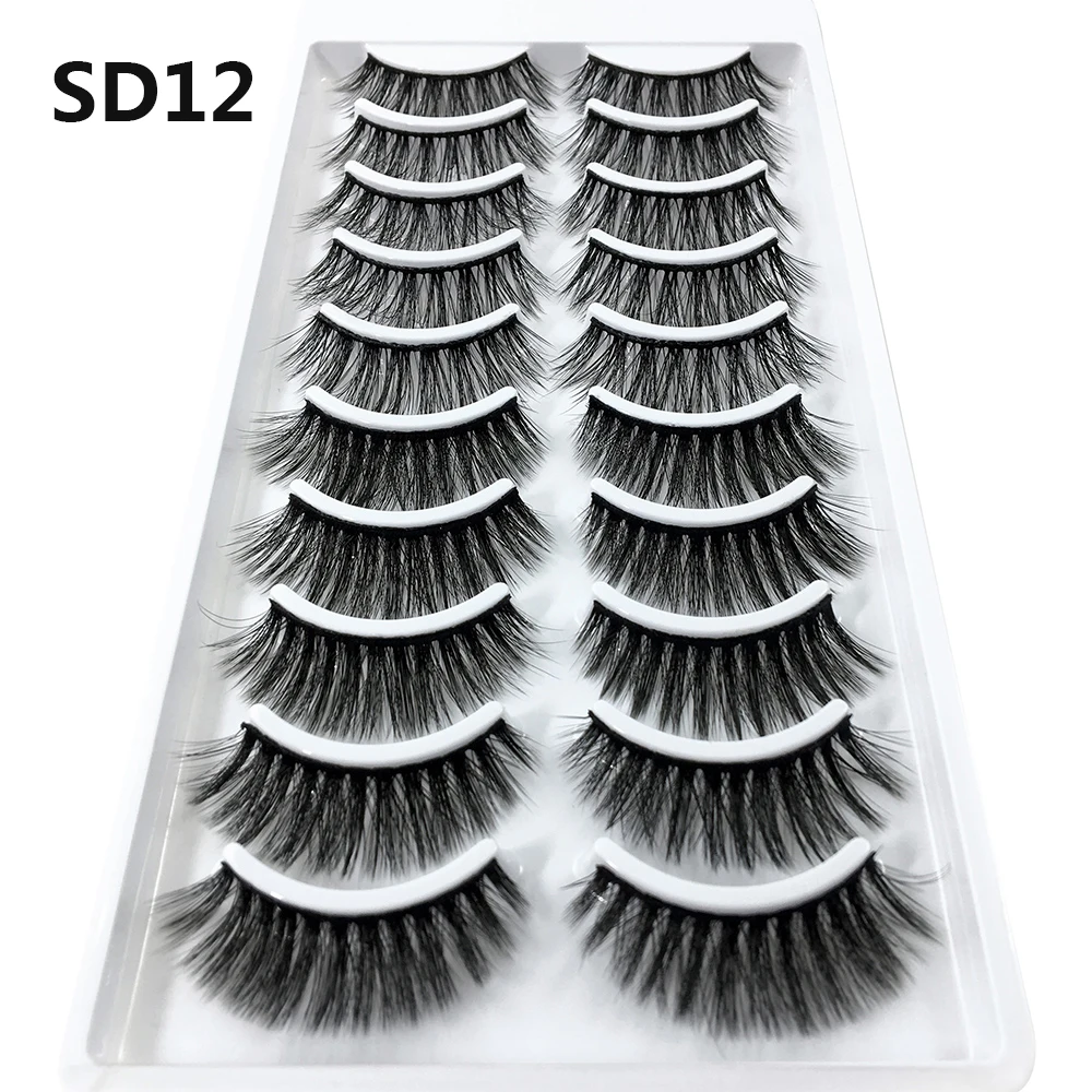 LADYLUNA 1/10Pair Handmade Mixed Wispy Fluffy Natural Thick Long 5D Mink Real Hair False Eyelashes Extension Beauty Makeup Kit