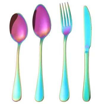 

Creativity Rose Gold Rainbow Luxury Metal Cutlery Set Simple Europe Stainless Steel Gift Geschirr Set Kitchen Accessories Ec50cj