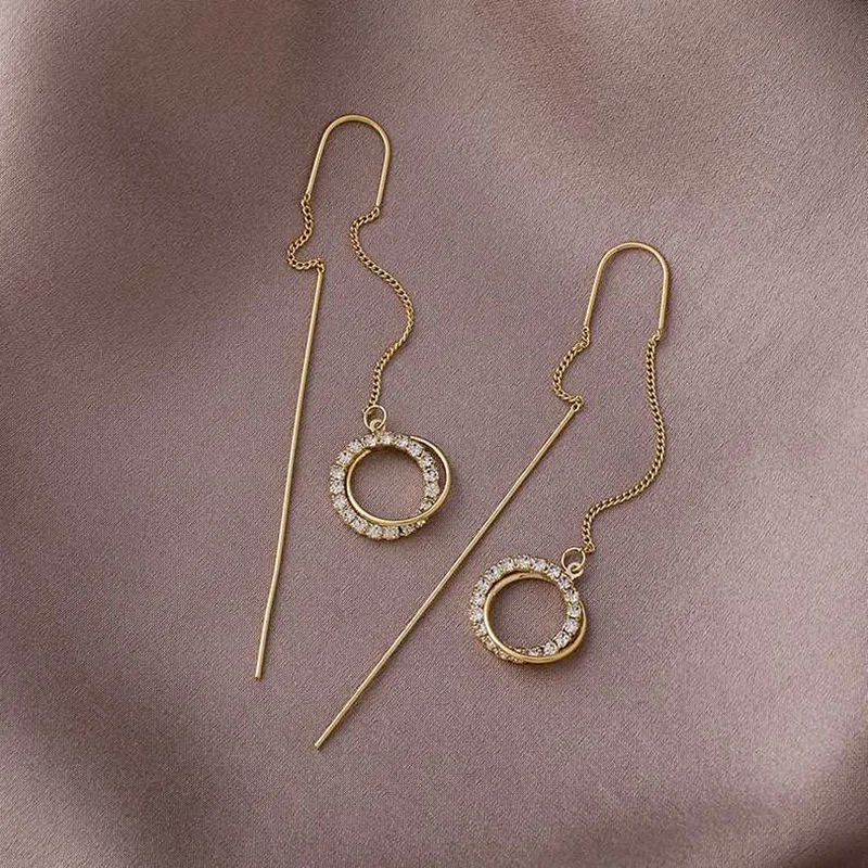 Women Dangle Drop Long Earrings Zircon Charm Bride Wedding Gold Color Tassel