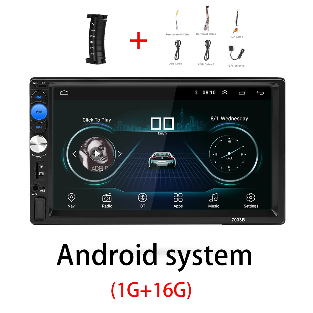 with steering wheel 2 Din автомагнитола Android 8,0 универсальный gps навигация Bluetooth Сенсорный экран Wifi автомобильный аудио стерео FM USB автомобильный мультимедийный MP5 - Цвет: with steering wheel