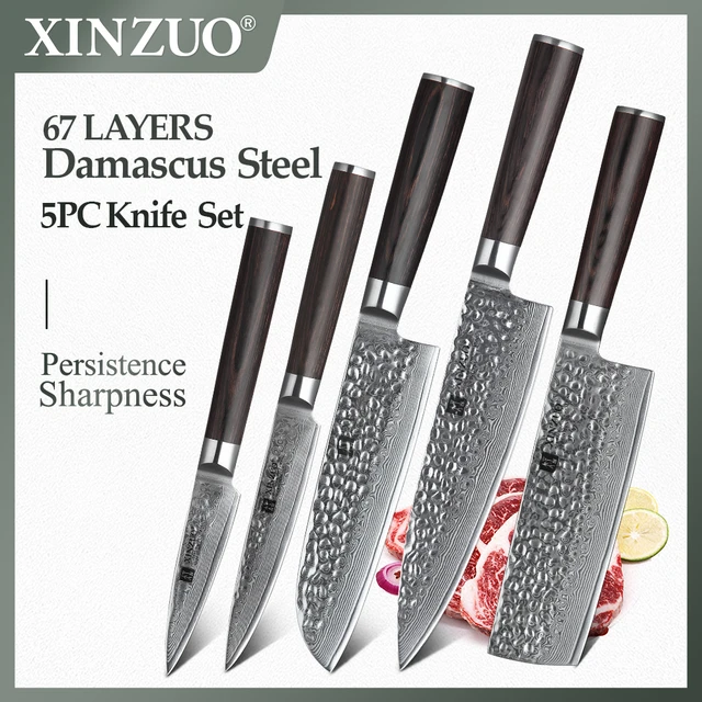 New XINZUO Damascus Steel 2pcs Knife Set Kitchen Knives Chef Utility Knife  High Carbon Damascus Power Steel Olive Handle