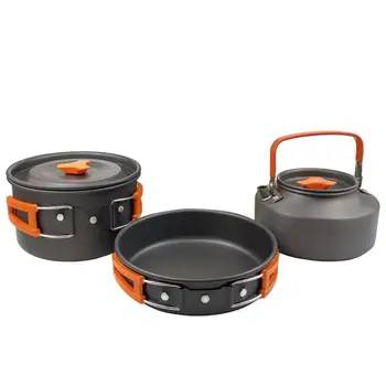 

Camping Cookware Kit Outdoor Aluminum Cooking Set Water Kettle Pan Pot Travelling Hiking Picnic BBQ Tableware Equipment