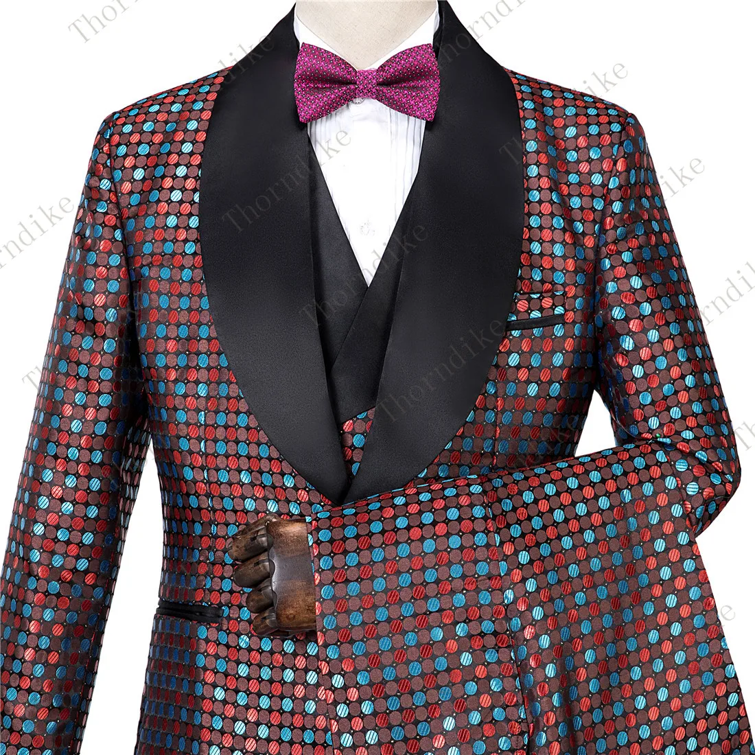 

Red And Blue Idot Mens Wedding Suits 2019 Italian Design Custom Made Smoking Tuxedo Jacket 3 Piece Groom Terno Suits For Men