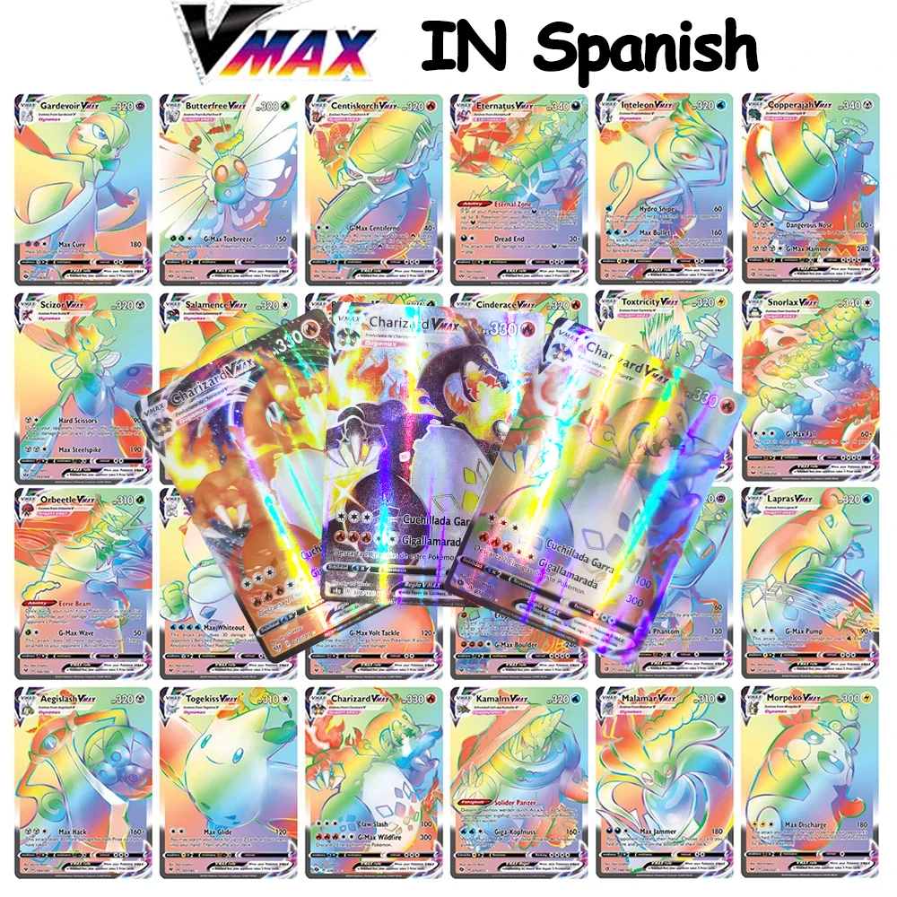 Pokemon Cards In Spanish 21 New Arrival Vmax Holographic Playing Card Game Castellano Espanol Children Toy Game Collection Cards Aliexpress