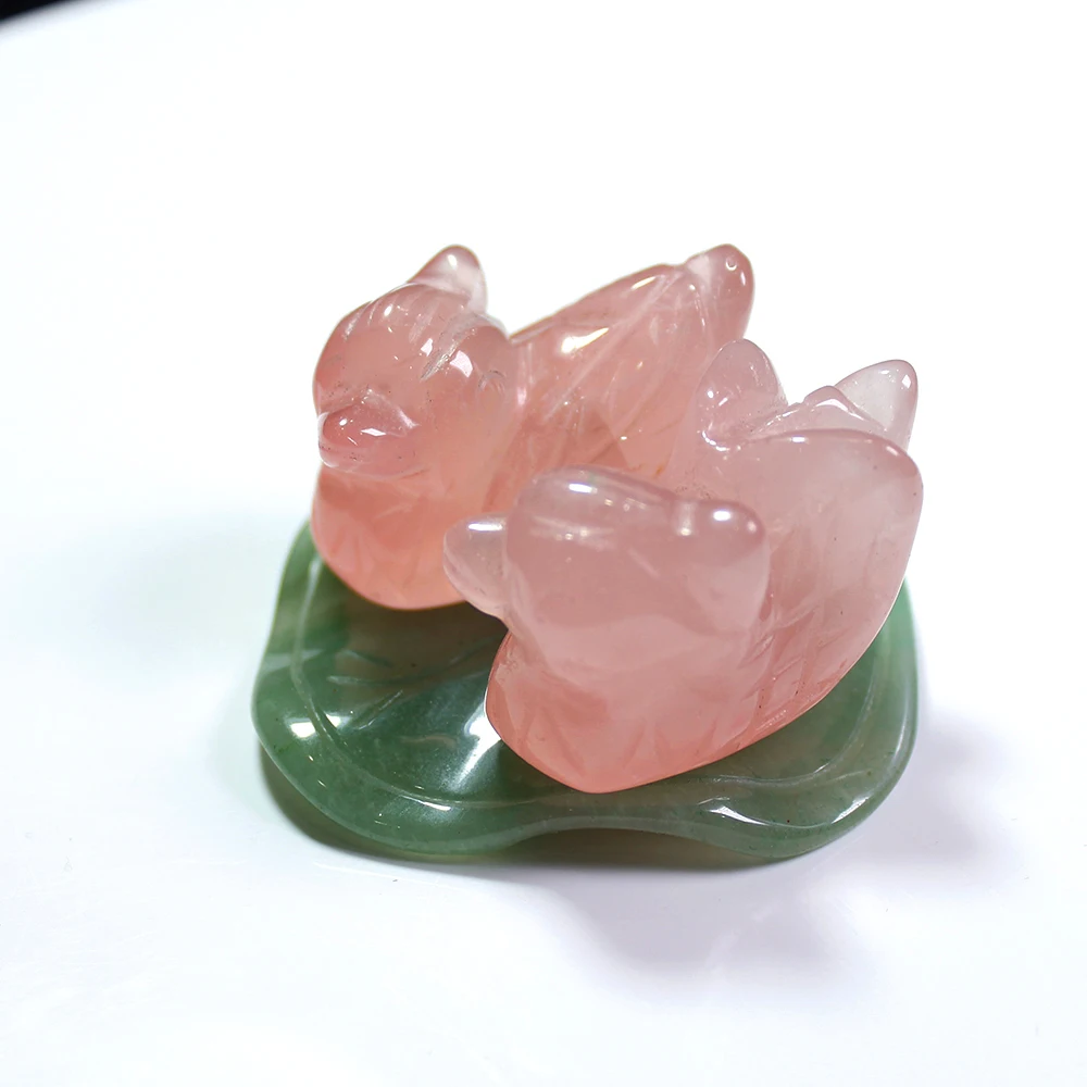 Runyangshi розовый кварц мандарин утка натуральный камень резные любовник символизирует статуэтку зеленый авантюрин стенд чакра реки украшения
