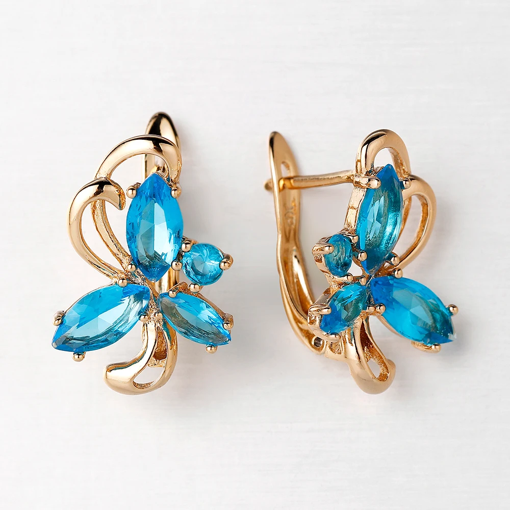 Hanreshe, серьги-кольца, вечерние ювелирные изделия в богемном стиле, маленькие натуральные циркониевые серьги с синими кристаллами, подарок, милые массивные золотые серьги для женщин - Окраска металла: Покрытый голубым цинком