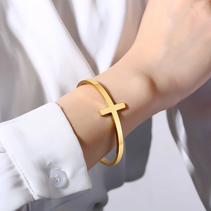 Stainless Steel Cross Cuff Bracelet 