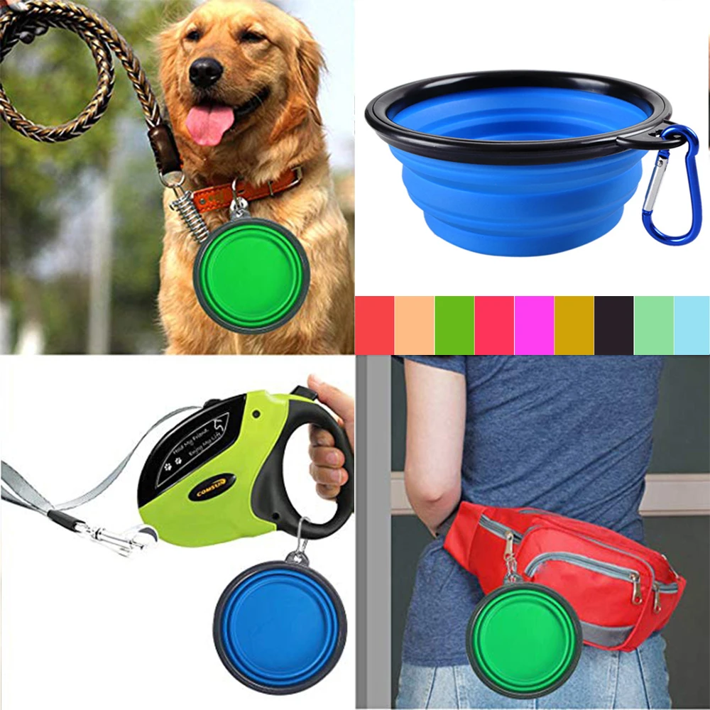 Cuenco plegable portátil para perros y gatos, tazón de bebedero de viaje plegable para alimentación de mascotas, 10 colores, FD0059