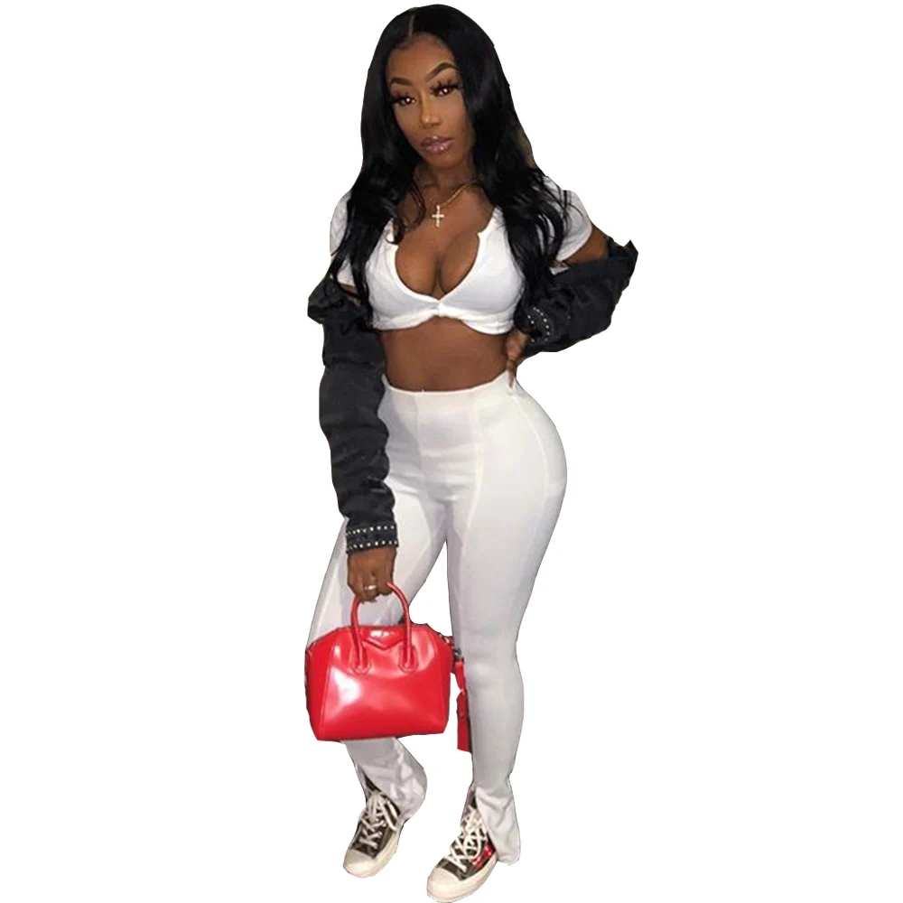 

KGFIGU Women high waist pencil pants 2020 Autumn white hem open long pants Office lady outfits Casual trousers