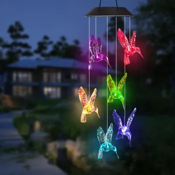 

Solar Butterfly LED Wind Chime Light Balcony Hanging Color-Changing Lamp Transparent Hummingbird Wind Chime Color Changing