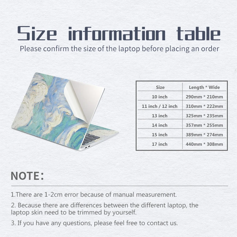 Laptop Skins Stickers Notebook Waterproof Vinyl Skin 11"12"13"14"15"17.3" for Macbook/ASUS/ HP/Acer/Lenovo DIY Decorate Decal