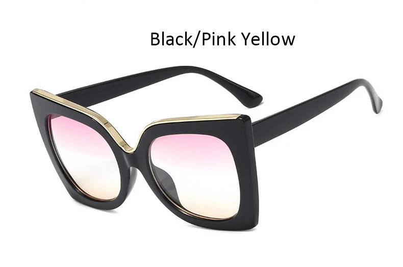 Black Pink Yellow Большие черные солнцезащитные очки с бабочкой кошачий глаз, женские брендовые дизайнерские винтажные градиентные стильные солнцезащитные очки, женские ретро очки - Цвет линз: Black Pink Yellow