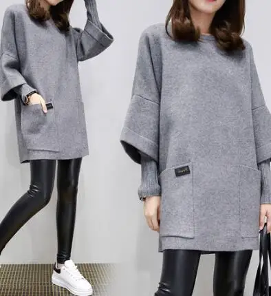 

BUZEKOE 2019 autumn and winter new loose stitching sets of fake two pieces of woolen large size women's hoody A14
