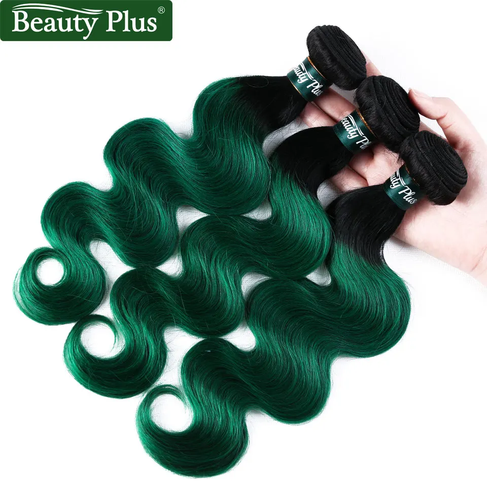 Зеленые пучки с фронтальной волной тела Омбре 2 тона бразильские волосы Remy плетение 3 пучка с закрытием 13x4 предварительно цветной BP