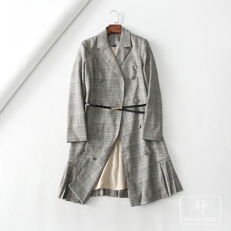 

A Generation of Thousands of Birds Pattern Suit Collar Double Breasted Wrinkle Splicing Dress Women's Entity