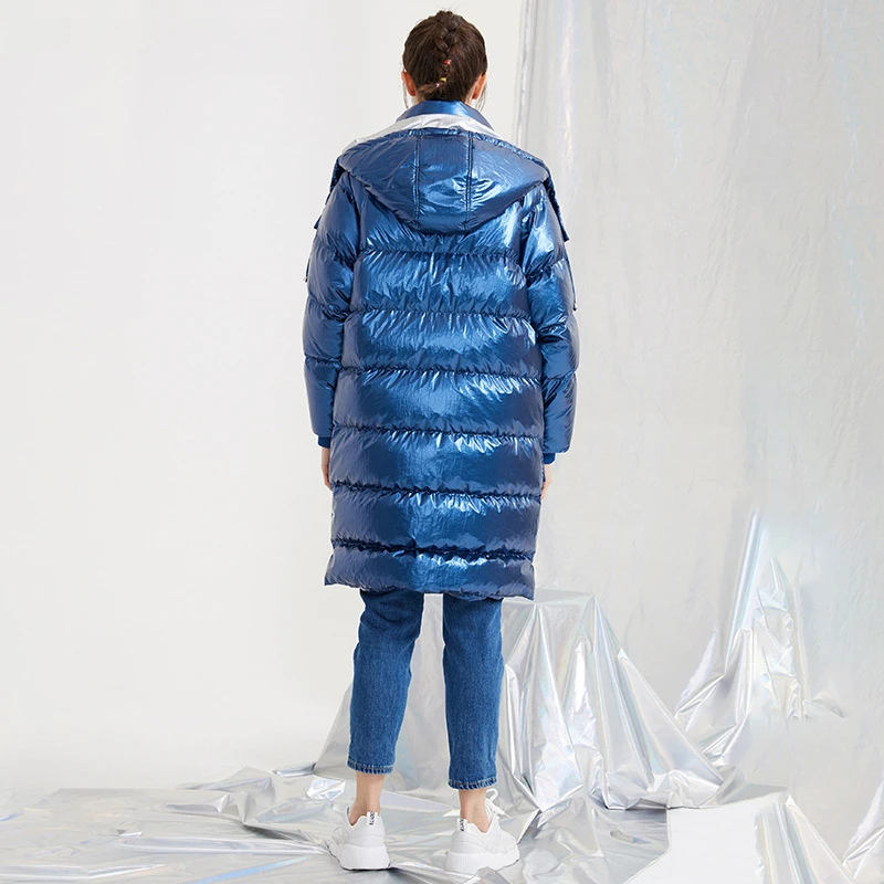 Winter Down Jackets Girls Long Fund Design Even Hat Will Pocket Loose Coat